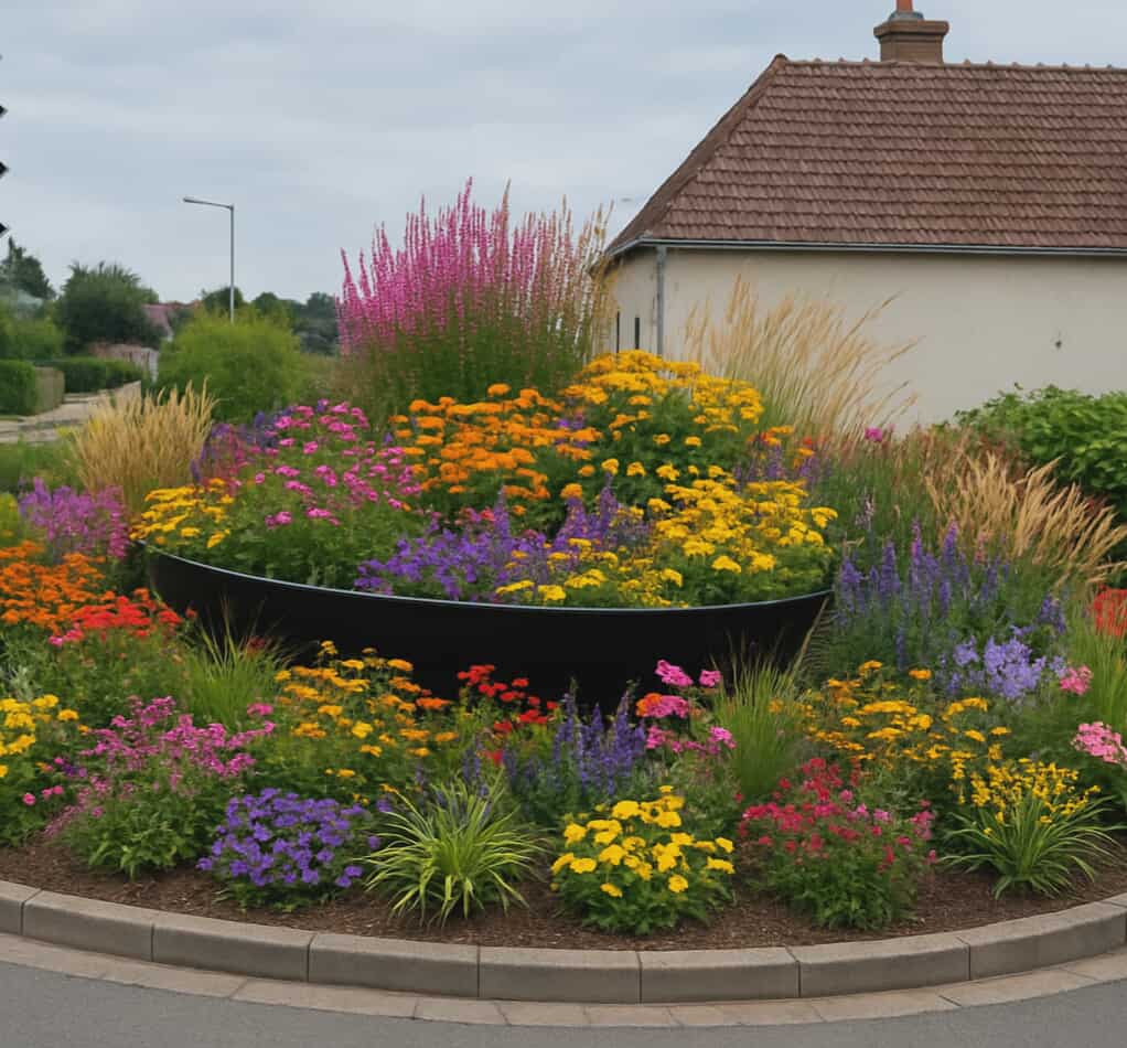 Voila ce que je propose! Une entrée de village bien fleurie!
