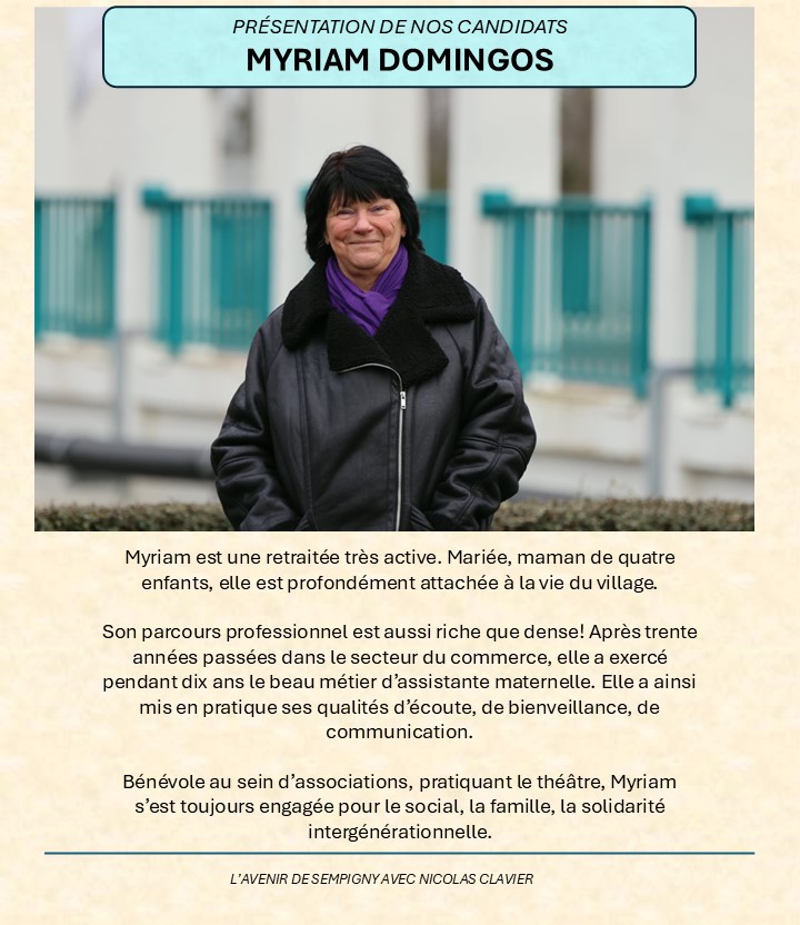  PRÉSENTATION DE MYRIAM,  NOTRE COLISTIÈRE !