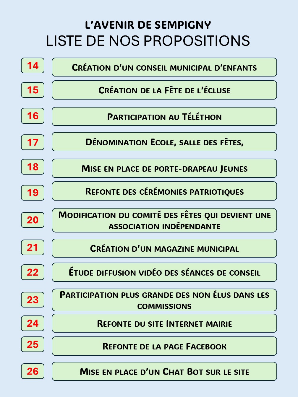 LA LISTE DE NOS PROPOSITIONS !