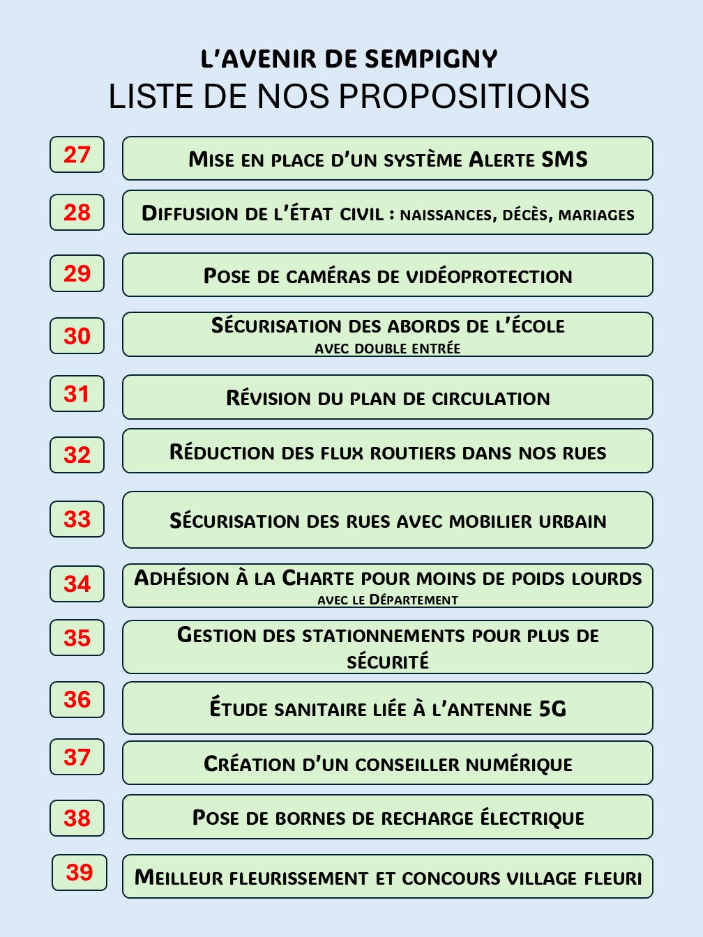 LA LISTE DE NOS PROPOSITIONS !