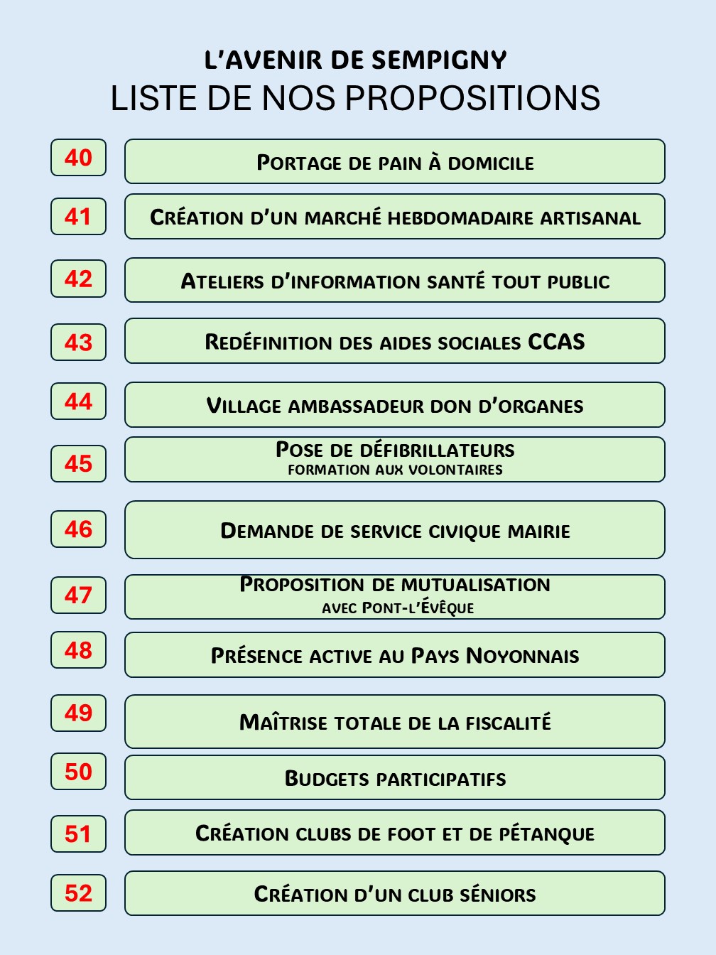 LA LISTE DE NOS PROPOSITIONS !