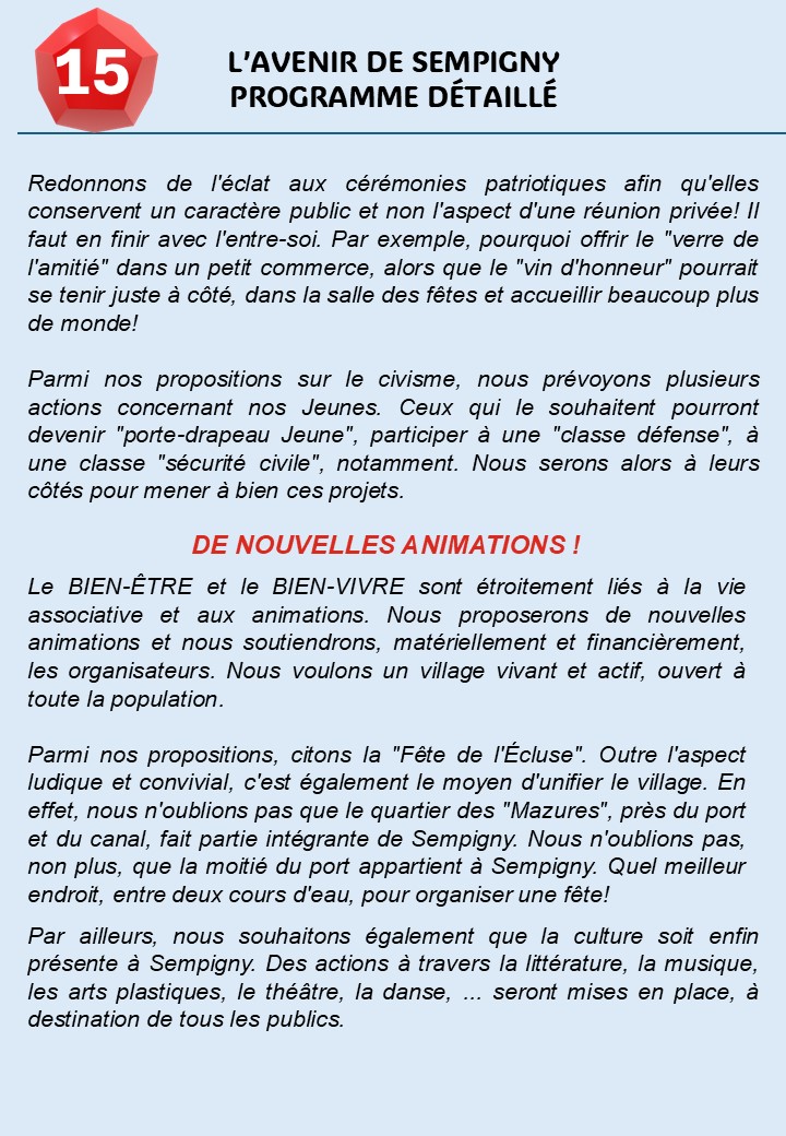  NOTRE PROGRAMME DÉTAILLÉ EN FICHES: CIVISME, PATRIOTISME ET FÊTES 