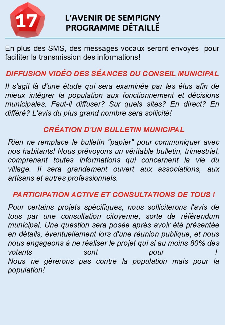 NOTRE PROGRAMME DÉTAILLÉ EN FICHES: LA COMMUNICATION