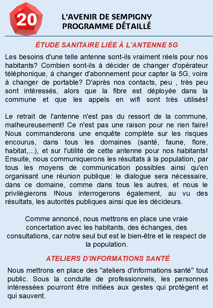 NOTRE PROGRAMME DÉTAILLÉ EN FICHES: LA SANTÉ