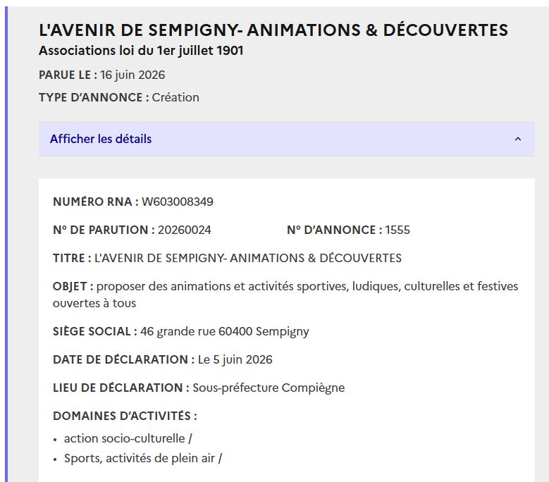 NOTRE ASSOCIATION AU JOURNAL OFFICIEL !