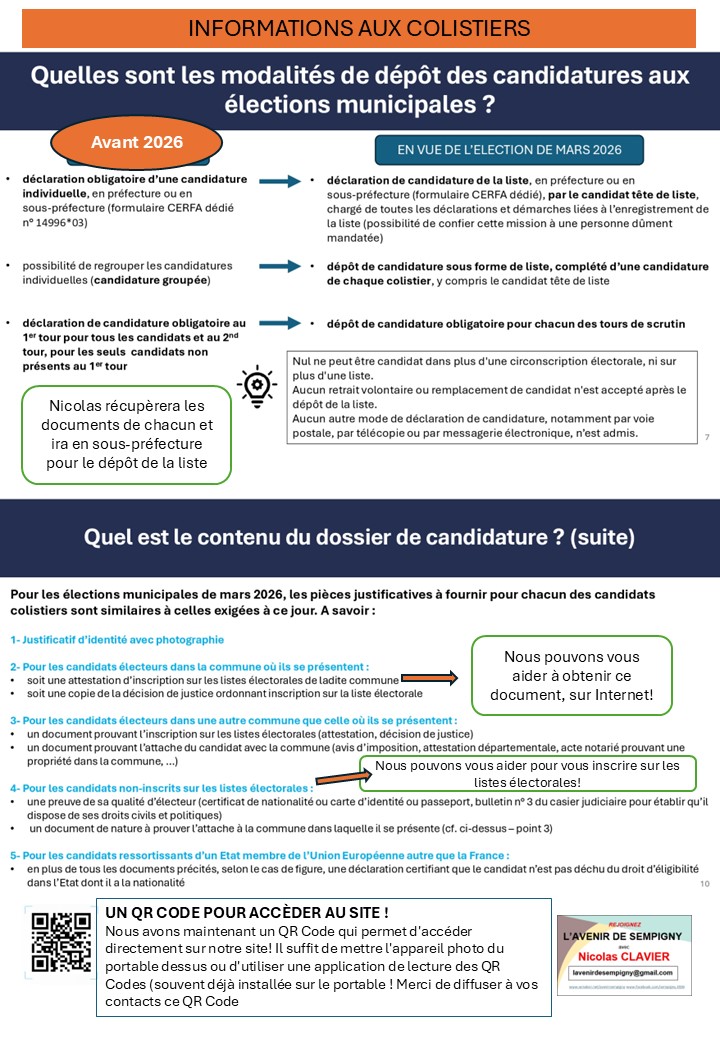  DOSSIER POUR NOS COLISTIERS !