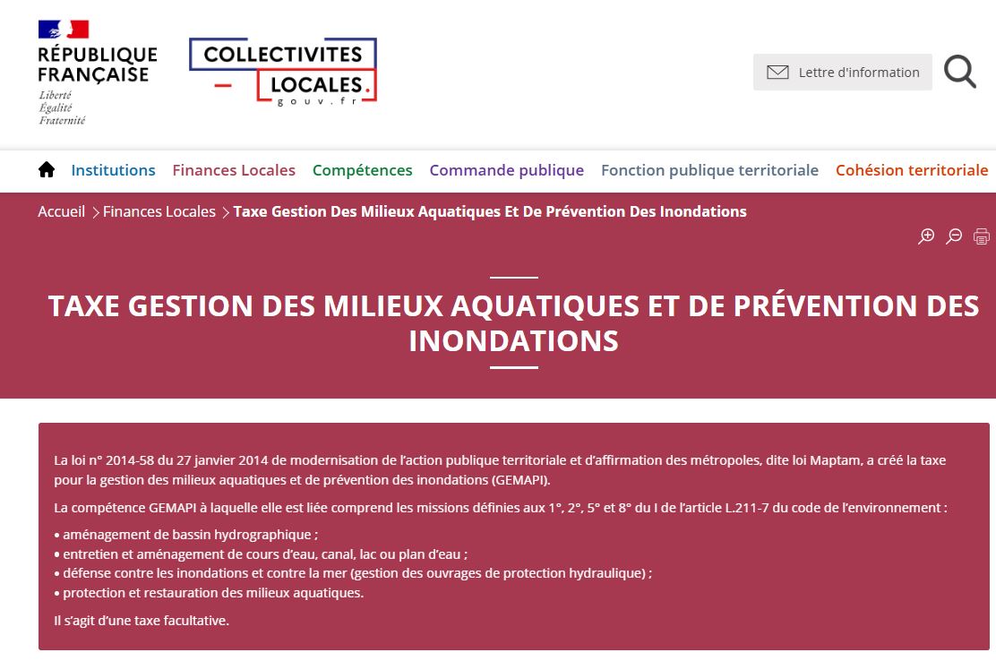 IMPÔTS LOCAUX: CONNAISSEZ-VOUS " GEMAPI" ?