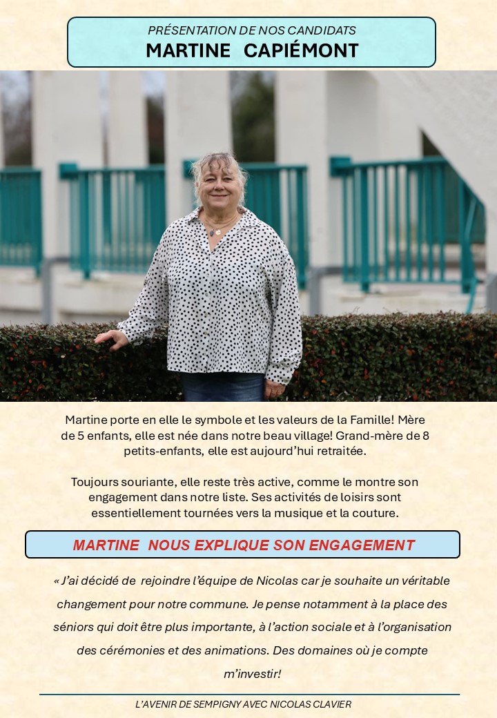 PRÉSENTATION DE MARTINE,  NOTRE COLISTIÈRE !