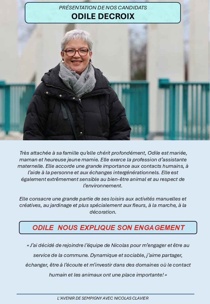  PRÉSENTATION D'ODILE, NOTRE COLISTIÈRE !