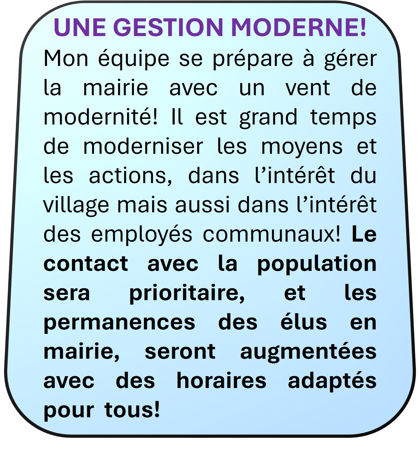 NOTRE PROGRAMME POUR UNE GESTION MUNICIPALE MODERNE