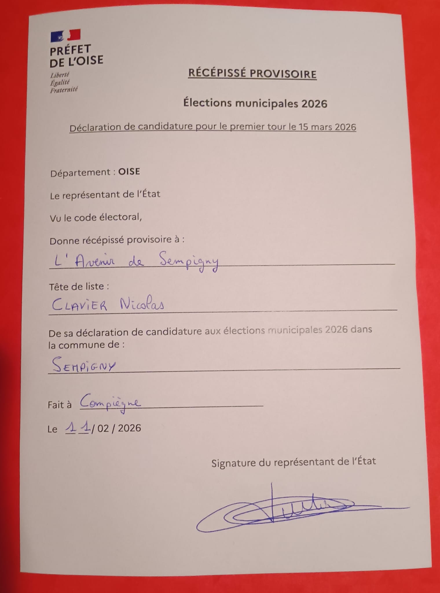 DÉPÔT OFFICIEL DE NOTRE LISTE !