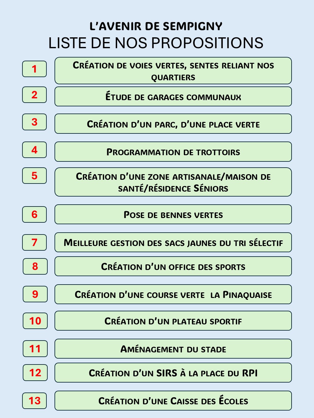 LA LISTE DE NOS PROPOSITIONS !