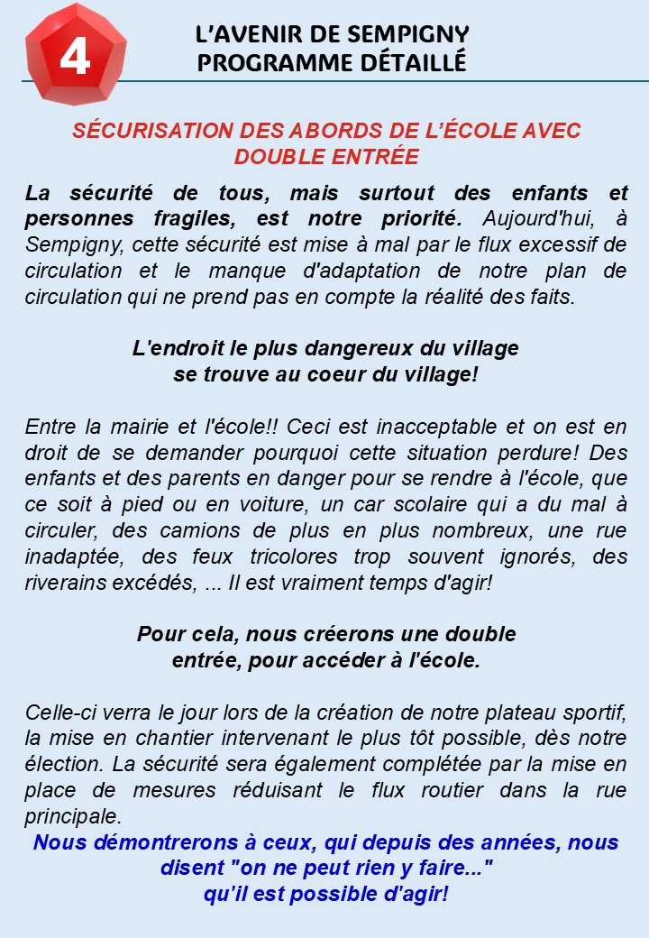 NOTRE PROGRAMME DÉTAILLÉ EN FICHES: LA SÉCURITÉ