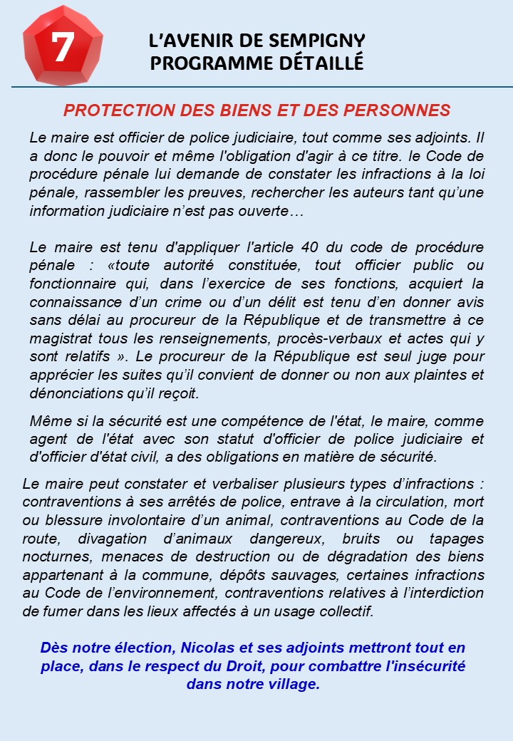 NOTRE PROGRAMME DÉTAILLÉ EN FICHES: LA SÉCURITÉ