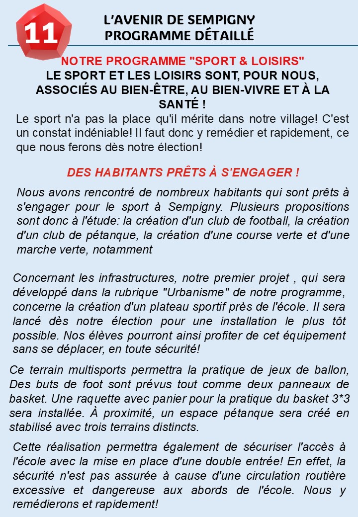 NOTRE PROGRAMME DÉTAILLÉ EN FICHES: LE SPORT ET LES LOISIRS !