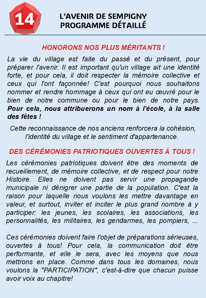  NOTRE PROGRAMME DÉTAILLÉ EN FICHES: CIVISME, PATRIOTISME ET FÊTES 