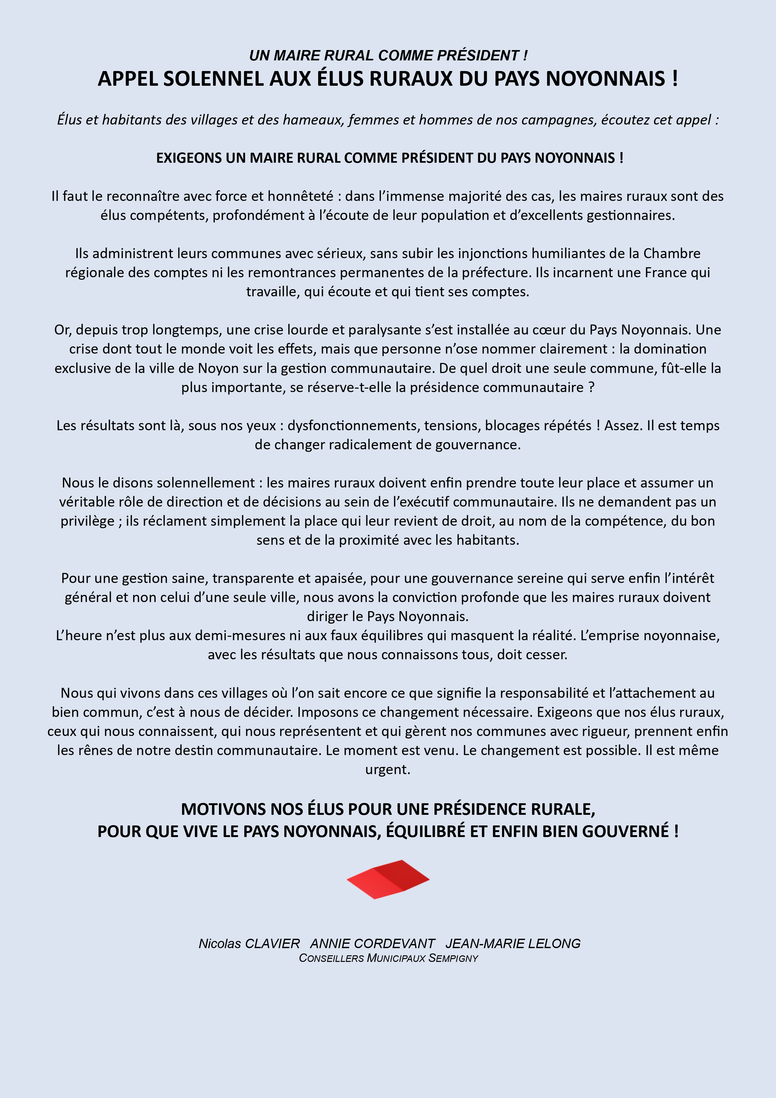 APPEL SOLENNEL AUX RURAUX !