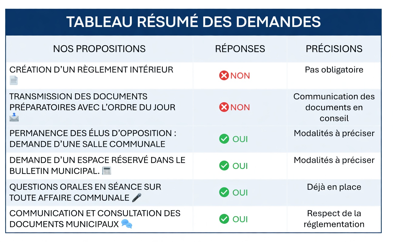 NOS DEMANDES AU MAIRE !