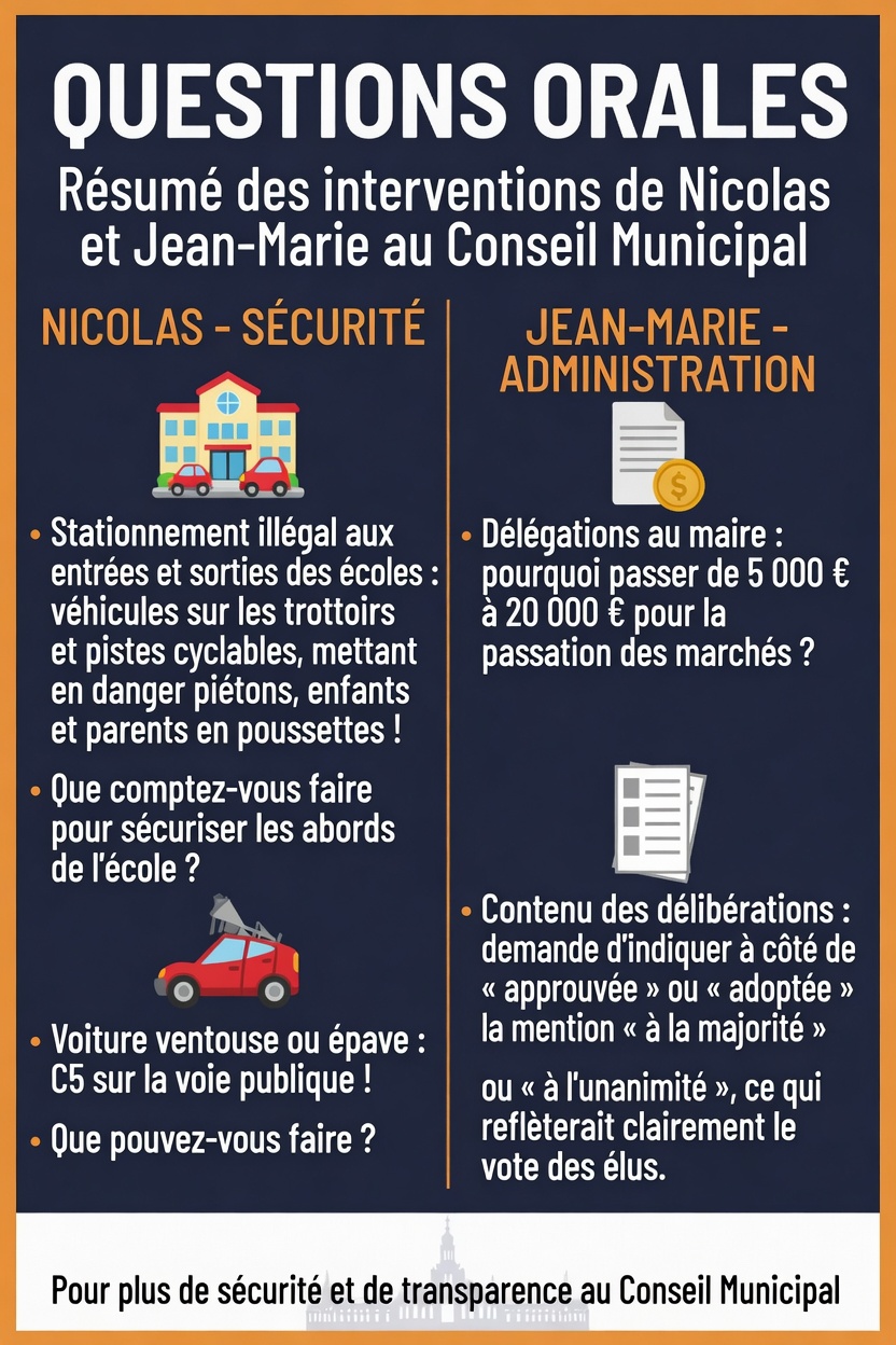 NOS QUESTIONS ORALES LORS DU CONSEIL MUNICIPAL !