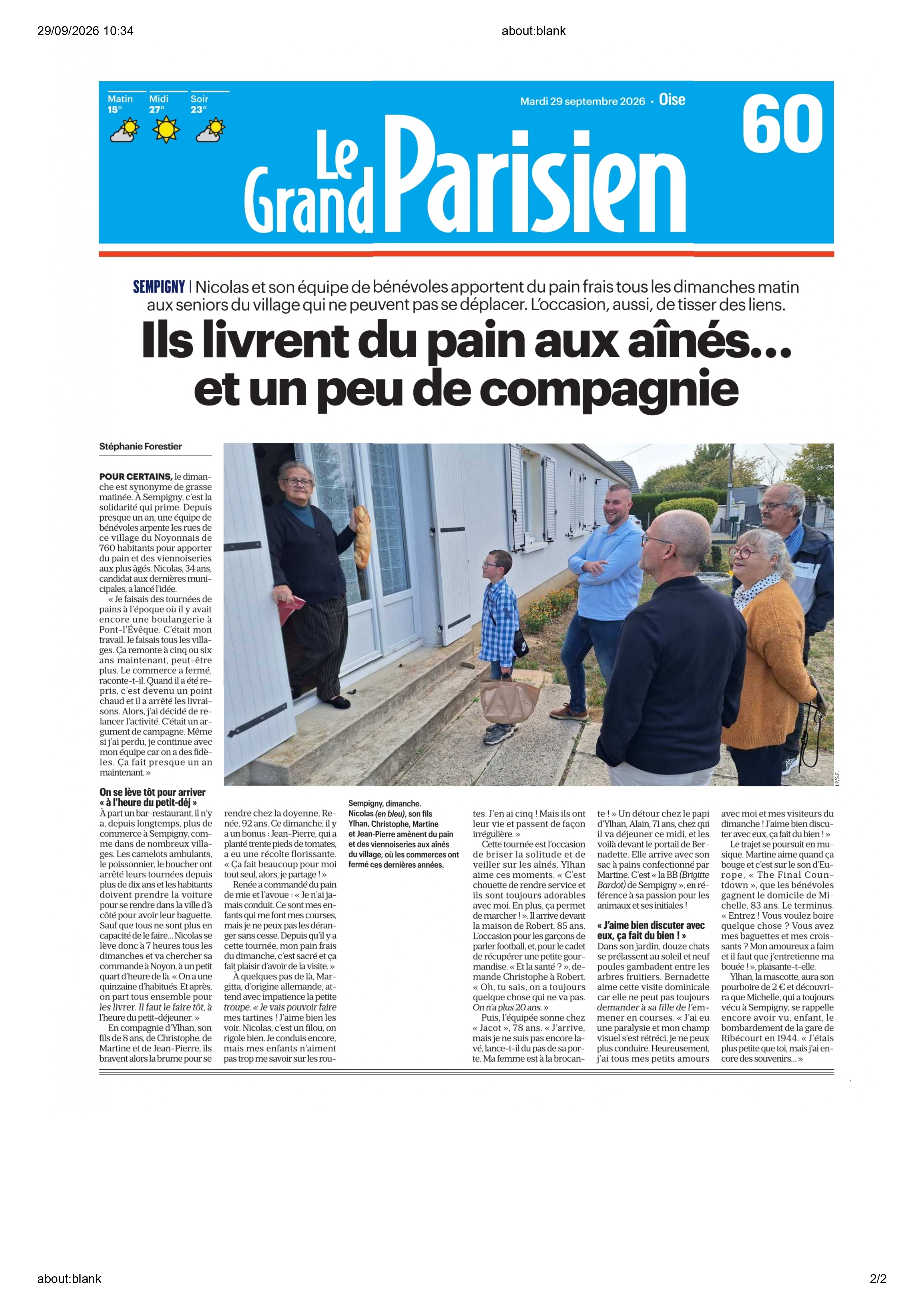 LE PARISIEN: LA UNE POUR NOTRE PORTAGE DE PAIN !
